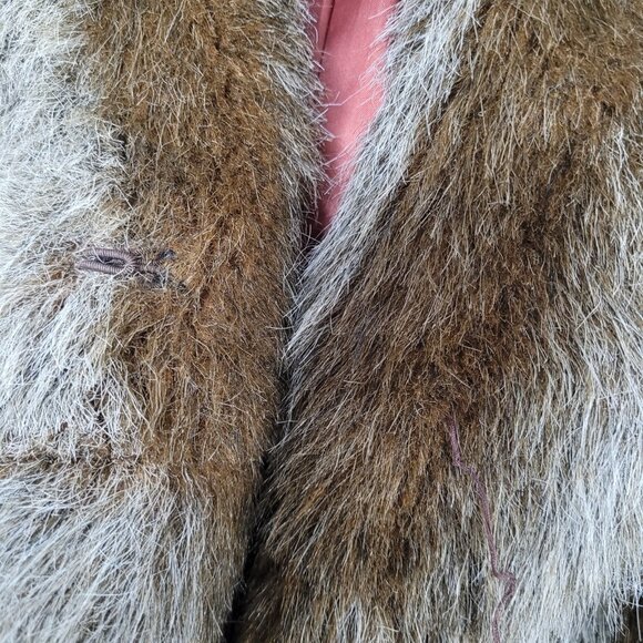 VTG Outerlayers Brown Faux Fur Shawl Collar Pockets Lined Coat USA Large L - Picture 5 of 16